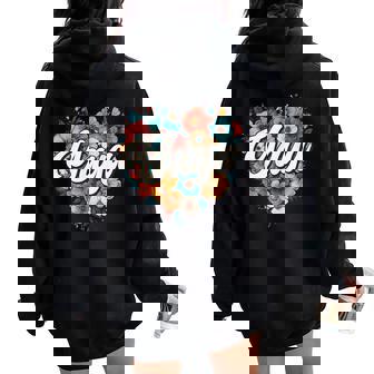 Yaya Floral Heart Flower Mother's Day Vintage Retro Women Oversized Hoodie Back Print - Thegiftio