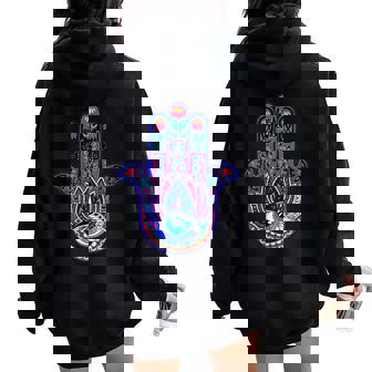 Ymbole Mauvais Œil Bleu De Hamsa Ornement Graphique Sweat à capuche oversize pour femme avec imprimé dans le dos - Cadeauxyz