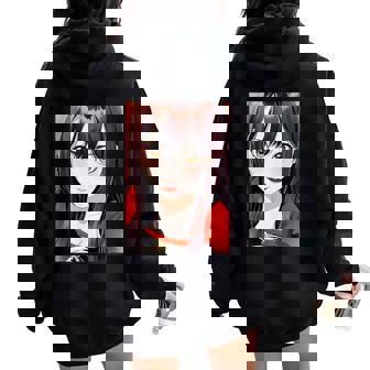 かわいい 可愛い 女の子 若い 美人 イラスト 日本 きれい 赤い服 レディース オーバーサイズ パーカー バックプリント - Kawaiitshirt