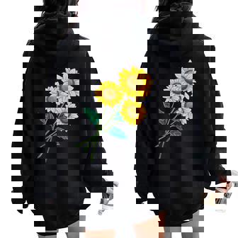 ひまわりの花束 春のフローラルガーデン 黄色の花 レディース オーバーサイズ パーカー バックプリント - Kawaiitshirt