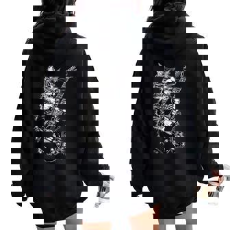 エレキギターを弾くロックキャット デザイン 男性 女性 レディース オーバーサイズ パーカー バックプリント - Kawaiitshirt