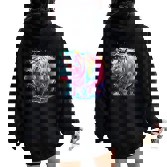 カバ 男性 女性 カラフル 水彩 カバ レディース オーバーサイズ パーカー バックプリント - Kawaiitshirt