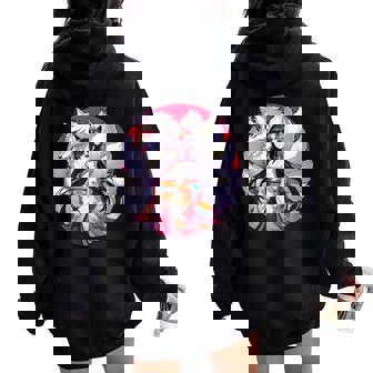 キツネ 九尾狐と日本アニメ 女の子 レディース オーバーサイズ パーカー バックプリント - Kawaiitshirt