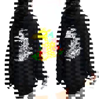 キリン 花 Giraffes Flower レディース オーバーサイズ パーカー バックプリント - Kawaiitshirt