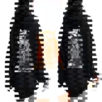 サングラスをかけた馬 馬の女の子 ライダー 甘い馬 レディース オーバーサイズ パーカー バックプリント - Kawaiitshirt