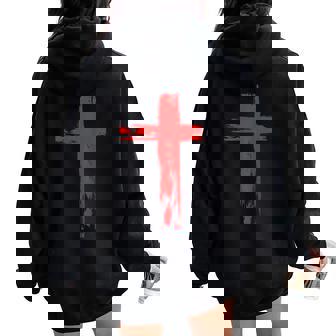 タトゥーレッドクロスオーダー I Christian I Brushtroke I Cross レディース オーバーサイズ パーカー バックプリント - Kawaiitshirt