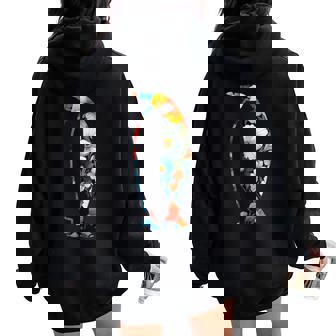 ボタニカルフラワーのシルエット 花柄 ペンギン レディース オーバーサイズ パーカー バックプリント - Kawaiitshirt