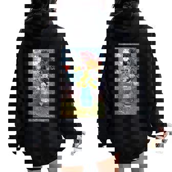 ヴィンセント・ヴァン・ゴッホの花 青い花瓶のヴィンテージ 美術品 レディース オーバーサイズ パーカー バックプリント - Kawaiitshirt