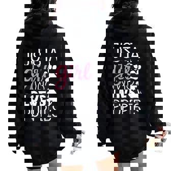 子犬 女の子 犬好き キュート ピンク 足跡プリント デザイン レディース オーバーサイズ パーカー バックプリント - Kawaiitshirt