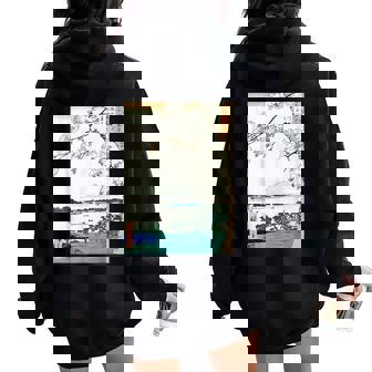 桜の花 ジャパニーズ・ヴィンテージ・アート 歌川 広重 隅田川水神の森真崎 名所江戸百景 レディース オーバーサイズ パーカー バックプリント - Kawaiitshirt