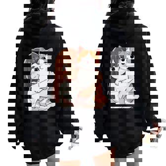 猫と少女 Cat And Girl レディース オーバーサイズ パーカー バックプリント - Kawaiitshirt