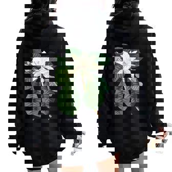 白モクレン花 ボタニカルアート レディース オーバーサイズ パーカー バックプリント - Kawaiitshirt