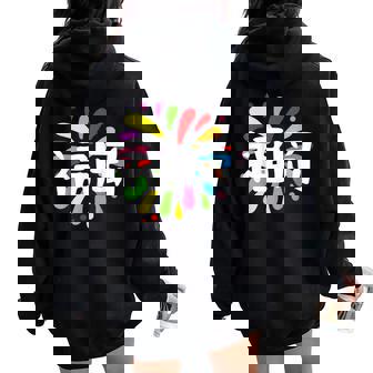 福岡 漢字 お土産 カラフル 祭り 花火風 レディース オーバーサイズ パーカー バックプリント - Kawaiitshirt