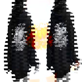 秋の花とカボチャ レディース オーバーサイズ パーカー バックプリント - Kawaiitshirt