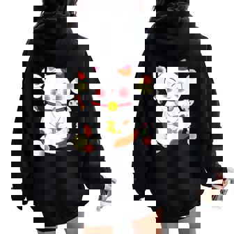 花より団子猫 Cat 猫 メンズ レディース ペット 動物 和風 キャラt レディース オーバーサイズ パーカー バックプリント - Kawaiitshirt