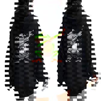 軽くたたくカエルの面白い動物のダンスギフト 男の子と女の子向け レディース オーバーサイズ パーカー バックプリント - Kawaiitshirt