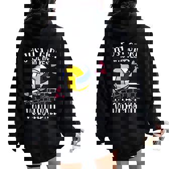 面白いバレーボール愛好家バレーボールを愛するただの女の子 レディース オーバーサイズ パーカー バックプリント - Kawaiitshirt