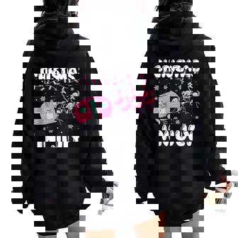 Christmas In July Flamingo Trailer Xmas Summer Camp Women Oversized Hoodie Back Print | Mazezy