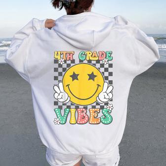 4Th Grade Vibes Retro Groovy Back To School Fourth Grade Women Oversized Hoodie Back Print - Thegiftio UK