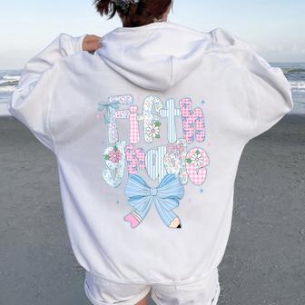 5Th Grade Preppy Floral Coquette Bow Girly Back To School Women Oversized Hoodie Back Print - Thegiftio UK