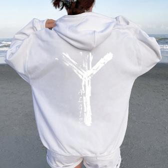 Algiz Runeikingímbolo De Protección De Mitología Nórdica Cuello Women Oversized Hoodie Back Print - Regaloses