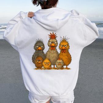 Angry Eagerlys Colorful Chicken Art Crazy Chicken Family Women Oversized Hoodie Back Print - Thegiftio UK