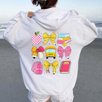 Back To School Coquette Bow Pencil School Bus Students Girls Women Oversized Hoodie Back Print - Thegiftio UK