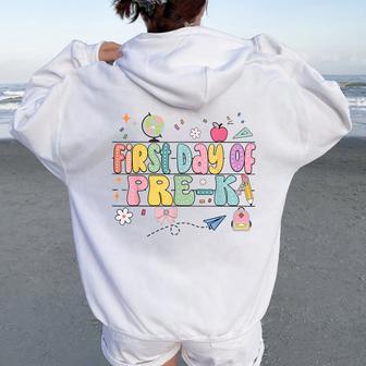 Back To School First Day Of Pre K Teacher Girls Boys Women Oversized Hoodie Back Print - Thegiftio UK