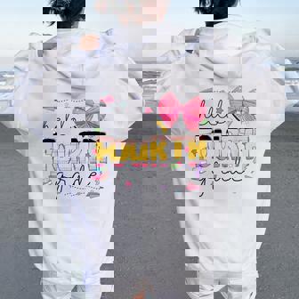 Back To School Hello Fourth Grade Teacher Coquette Bow Women Oversized Hoodie Back Print - Thegiftio