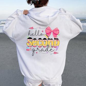 Back To School Hello Second Grade Teacher Coquette Bow Women Oversized Hoodie Back Print - Thegiftio UK