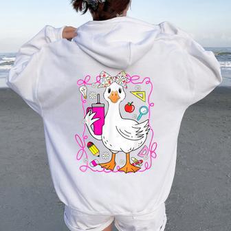 Back To School Silly Goose Coquette First Day Of School Girl Women Oversized Hoodie Back Print - Thegiftio UK