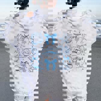 Blue Coquette Bow Seashell Retro Beach Summer Vibes Girls Women Oversized Hoodie Back Print | Mazezy