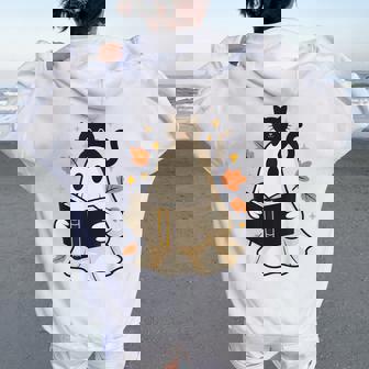 Books Ghost Reading Book Halloween Library Black Cat Fall Women Oversized Hoodie Back Print | Seseable CA