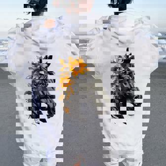 Caballo Girasol Patrón Floralerano Es Niña Caballo Women Oversized Hoodie Back Print - Regaloses