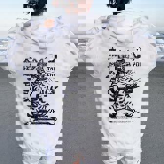 Chat Amusant En Tai Chitance Arts Martiaux Yin Yang Balance Sweat à capuche oversize pour femme avec imprimé dans le dos - Cadeauxyz