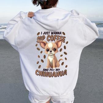 Chihuahua Bebedor De Café Para Cachorros De Chihuahua Cuello Women Oversized Hoodie Back Print - Regaloses