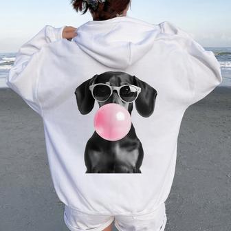 Cute Black Dachshund Dog With Heart Glasses Bubble Gum Women Women Oversized Hoodie Back Print - Thegiftio UK