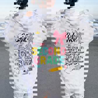 Cute Hello Second Grade Back To School Coquette Teacher Girl Women Oversized Hoodie Back Print | Mazezy