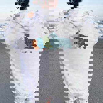 Dog Mom & Dad シルエット ヴィンテージ シェルティ シェットランド シープドッグ レディース オーバーサイズ パーカー バックプリント - Kawaiitshirt