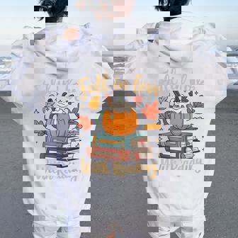 Fall In Love With Reading Autumn Librarian Cute Book Lover Women Oversized Hoodie Back Print - Thegiftio