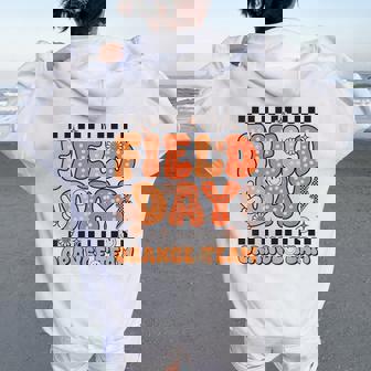 Field Day Orange Team Groovy Smile Face Checkered Students Women Oversized Hoodie Back Print | Mazezy