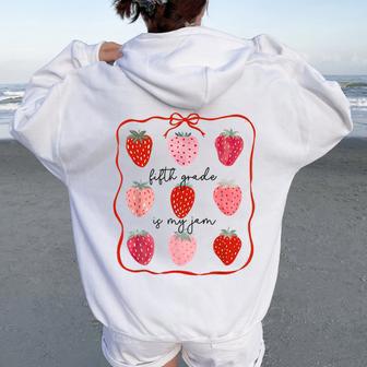 Fifth Grade Is My Jam Strawberry Fifth Grade Teacher Women Oversized Hoodie Back Print - Thegiftio UK