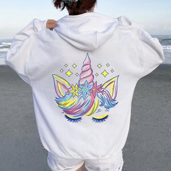 Fille Multicolore Arc-En-Ciel Fille Enfant Licorne Sweat à capuche oversize pour femme avec imprimé dans le dos - Cadeauxyz