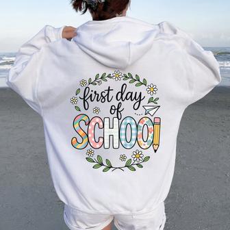 First Day Of School Floral Back To School Teacher Women Oversized Hoodie Back Print - Thegiftio UK