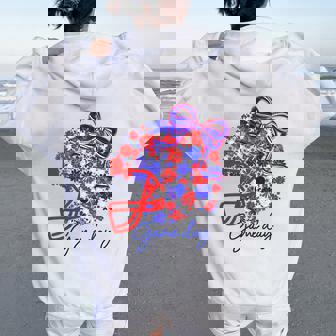 Floral Football Game Day Girly Team Spirit Blue Red & White Women Oversized Hoodie Back Print - Thegiftio