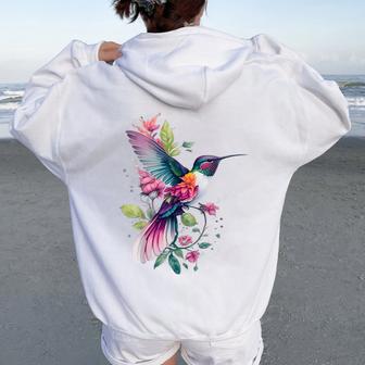 Floral Humming Bird Flowers Tie Dye Hummingbird Women Oversized Hoodie Back Print - Thegiftio UK