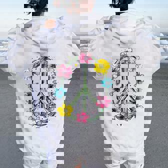 Flower Powerigne De Paix Fleurs Amour Et Paix Hippie Sweat à capuche oversize pour femme avec imprimé dans le dos - Cadeauxyz