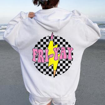 Fri-Yay Happy Friday Weekend Teacher Back To School Women Oversized Hoodie Back Print - Thegiftio UK