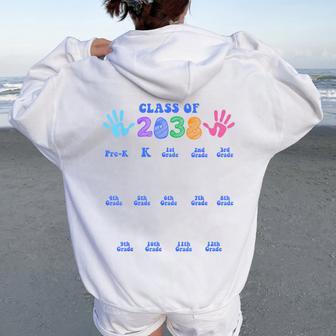 Class Of 2038 Grow With Me Handprint Pre-K 12Th Grade Women Oversized Hoodie Back Print - Thegiftio UK