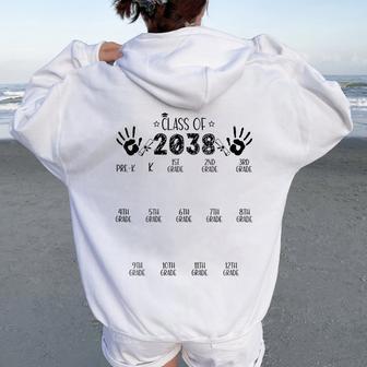 Class Of 2038 Grow With Me Handprint Pre-K 12Th Grade Women Oversized Hoodie Back Print - Thegiftio UK